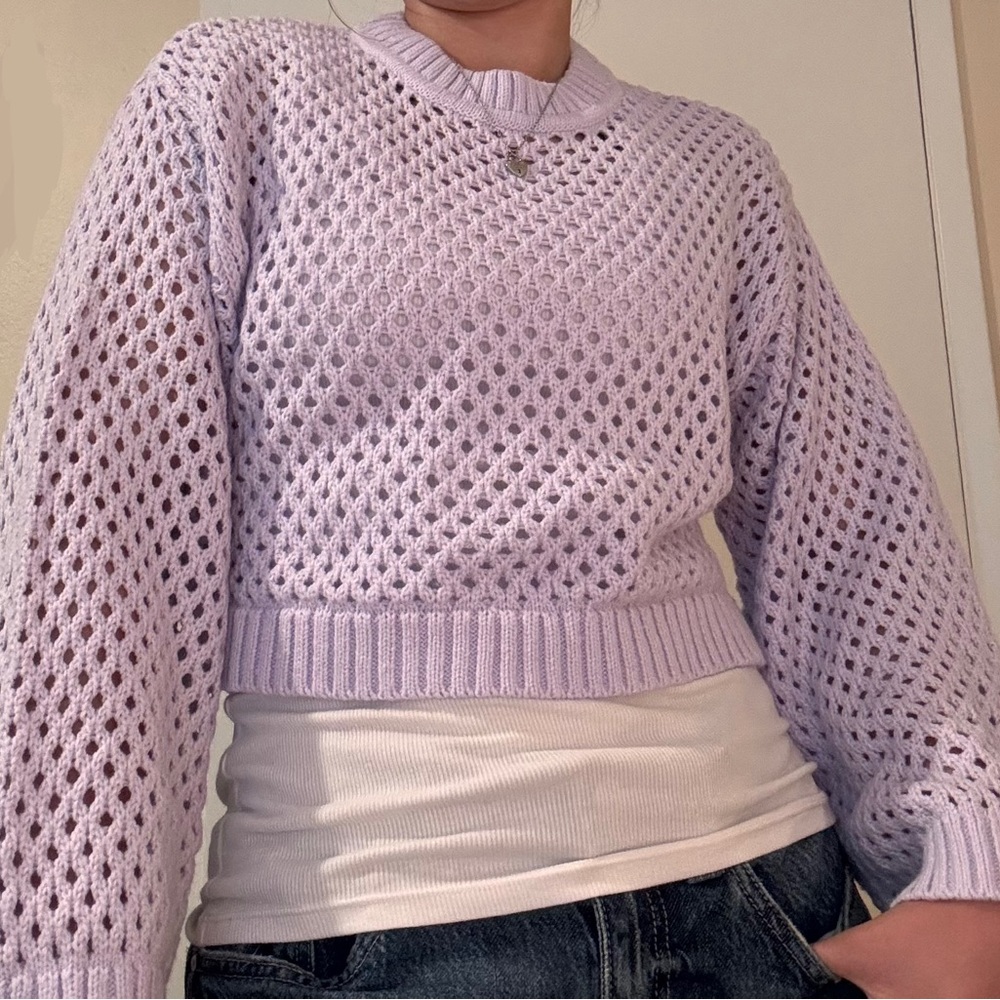 Cropped Lavender Knit Sweater